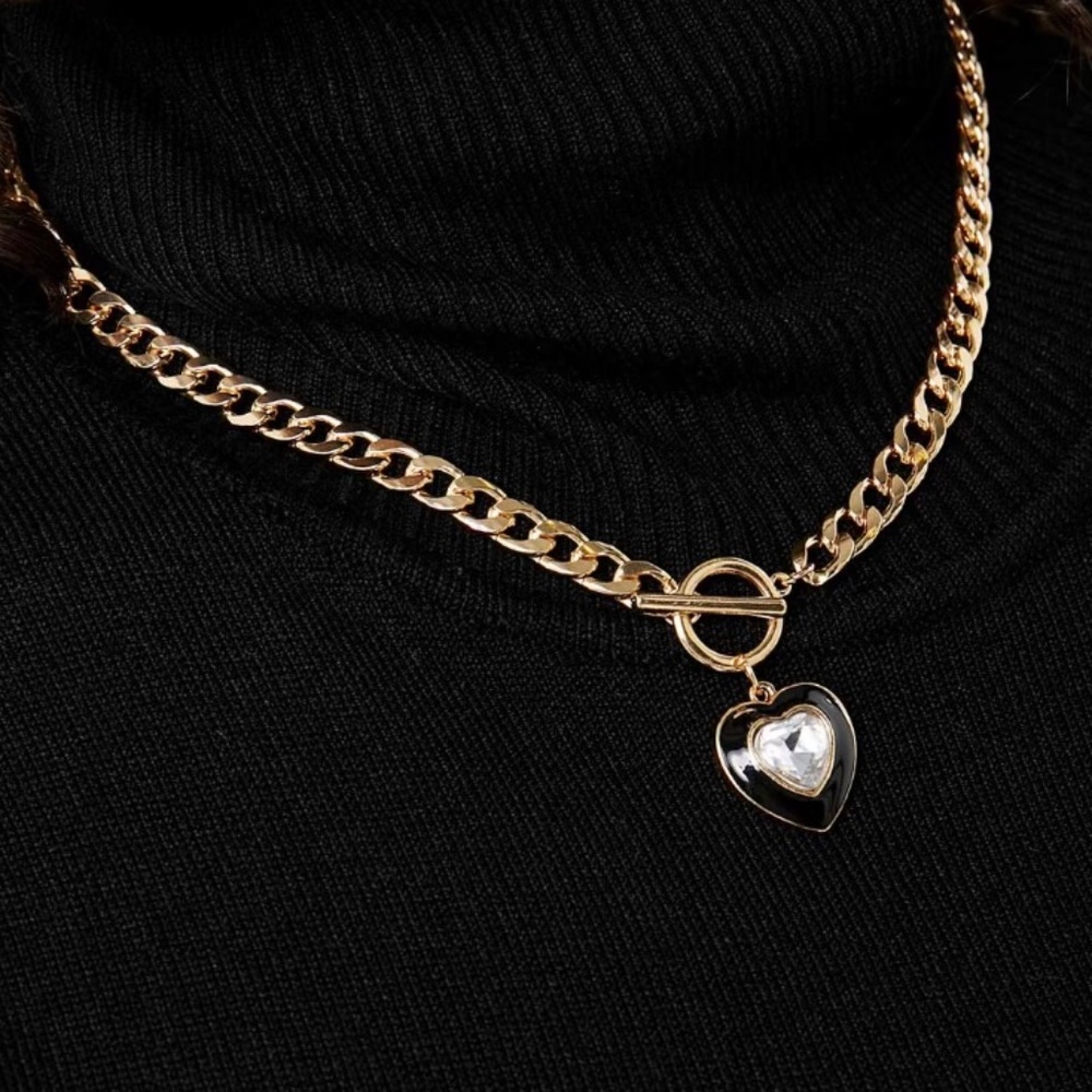 Toggle & Heart Curb Chain Necklace